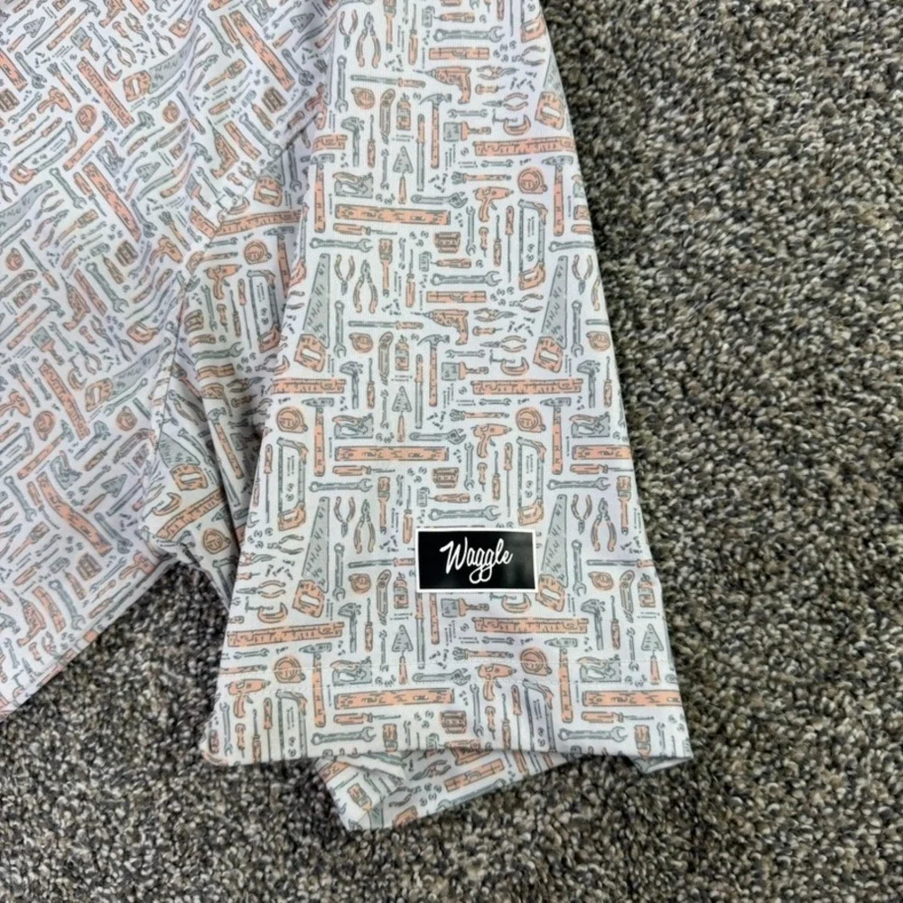 Waggle Golf Men 2XL Polo Shirt White Tool Print Short Sleeve Performance Stretch - Picture 5 of 10